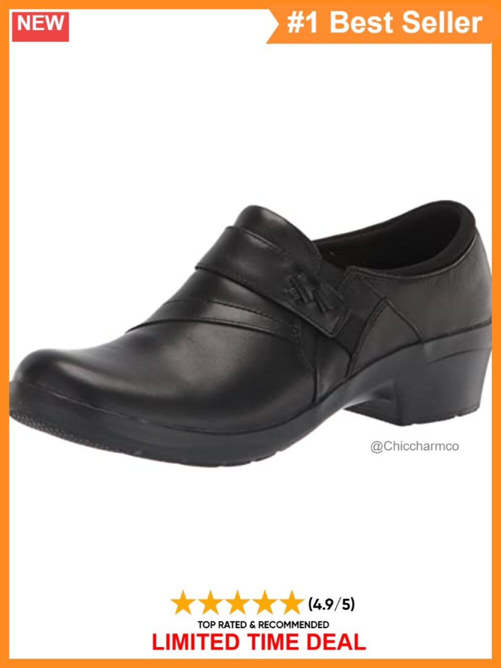 Leather Loafer Kitten Heel Closed Toe Slip On Business Casual Shoe